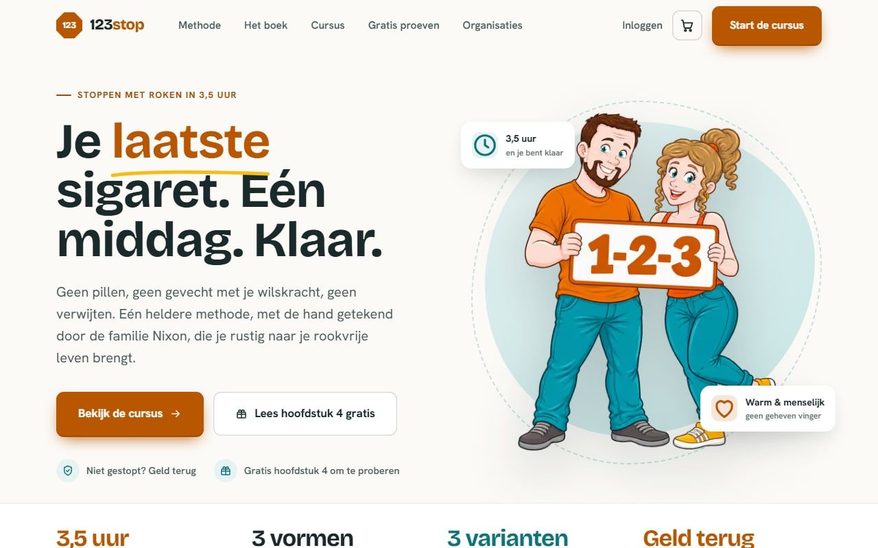Schermafdruk van de homepage van 123stop.nl.