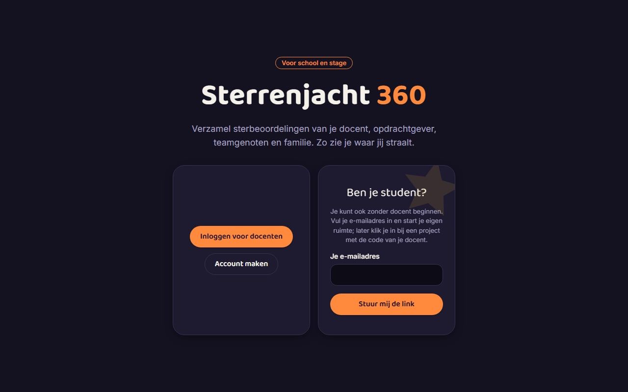 Schermafdruk van de homepage van Sterrenjacht 360.