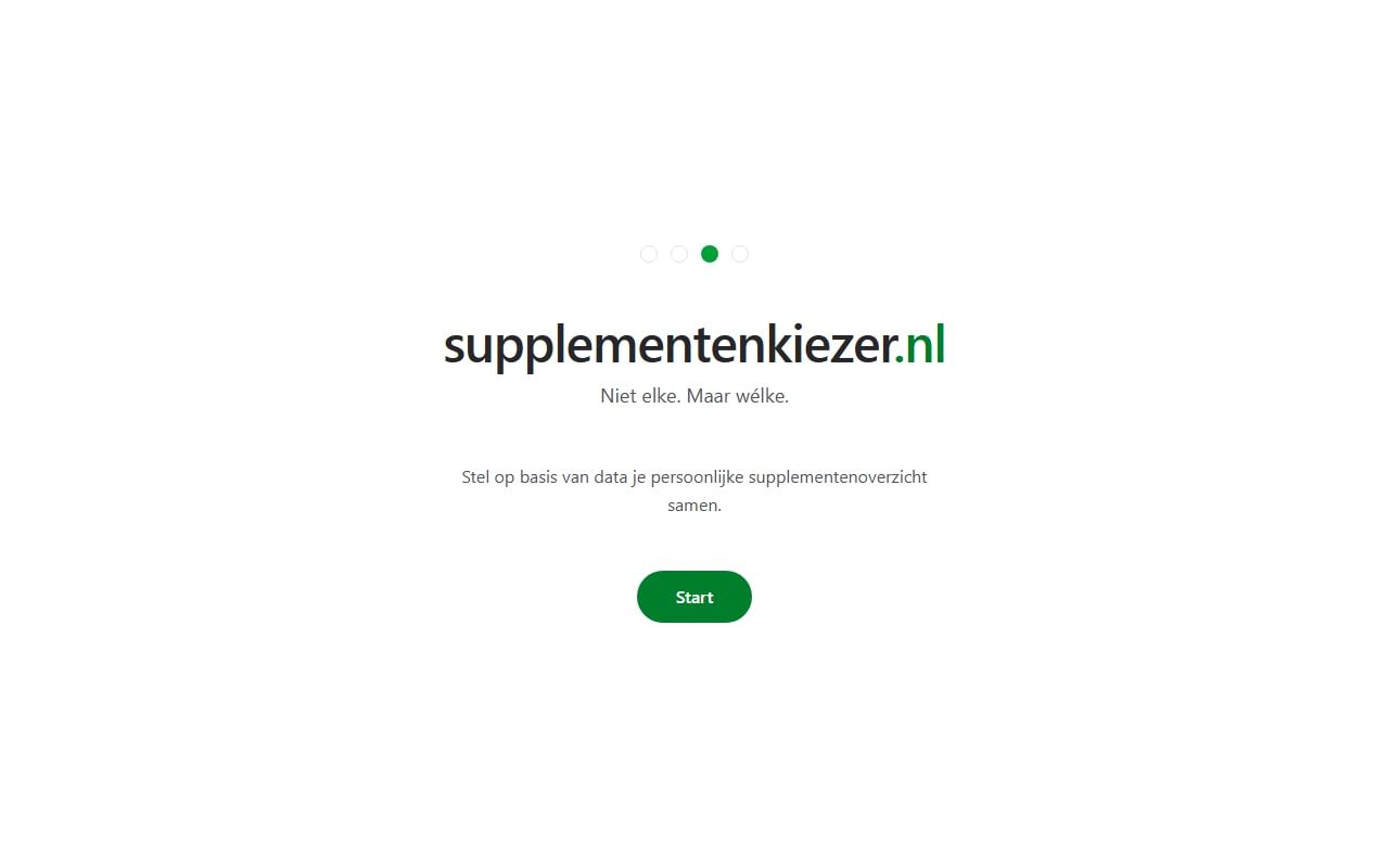 Schermafdruk van de homepage van supplementenkiezer.nl.